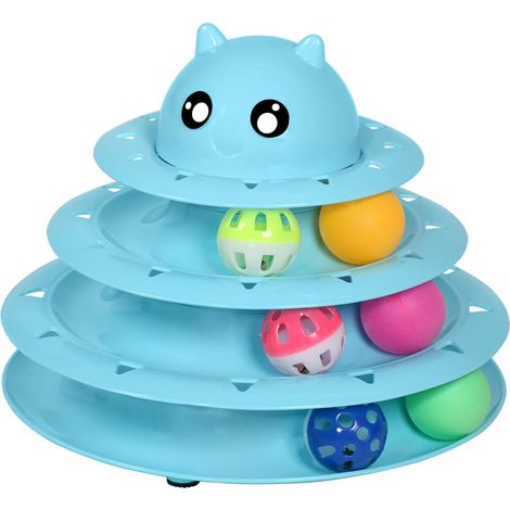 Jouet pour chat à roulettes, plateau tournant à 3 niveaux avec six balles colorées (1/5)