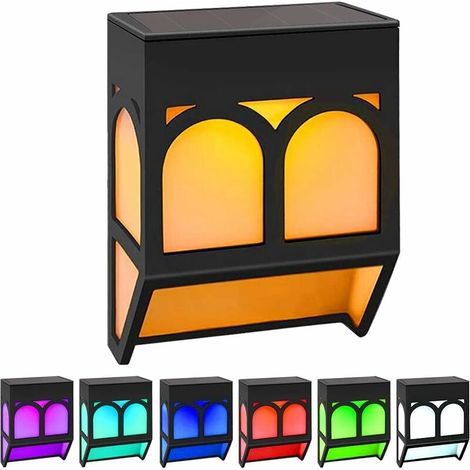 VURAHOME -Lot de 6 lampes solaires LED pour extérieur, applique murale solaire, applique murale extérieure, lampe solaire, lumière solaire, jardin, clôture étanche, garage, véranda (jaune/multicolore) (1/5)