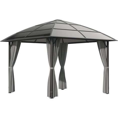 Tonnelle de jardin structure aluminium toit polycarbonate imperméable UV 60+ parois latéraux 3 x 3 m gris foncé