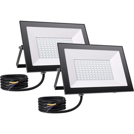 Projecteur LED Extérieur 100W 2Pièces, 10000LM Superlumineux Projecteur LED  6500K Blanc Froid Projecteur LED, IP65 Projecteur Exterieur pour Jardin, Patio, Cour, Entrée, Garage, Sans Prise (1/5)