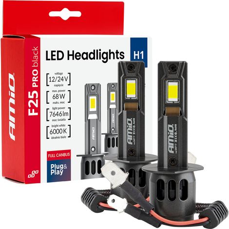 LED-Autolampen Serie F25 PRO schwarz Full CAN-Bus H1 68W 12V 24V amio-04717 (1/5)