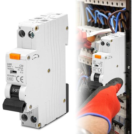 Disjoncteur (RCBO) Différentiel 30mA Type A 1P+N - 16A, 6000A, 240V - Protection Contre les Surcharges et les Fuites (1/5)