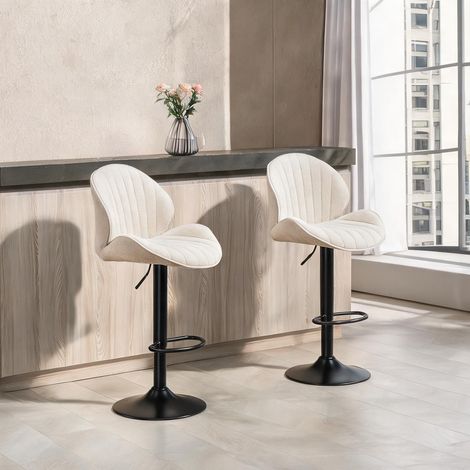 Tabouret de bar beige en chenille 100 polyester 50 x 48 x 115 cm (1/5)