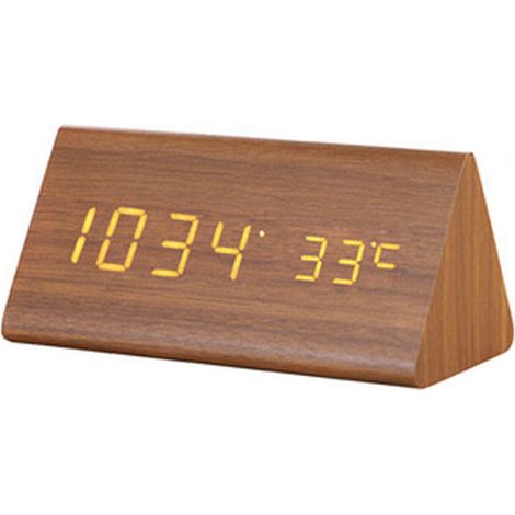Horloge numérique créative en bois à LED avec affichage de la température, calendrier perpétuel, horloge vocale rechargeable (1/5)
