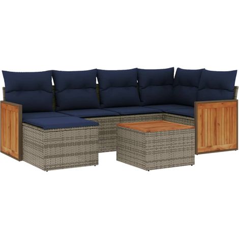 Maison Exclusive - 7-teiliges Gartensofa-Set mit Kissen, grau, Po