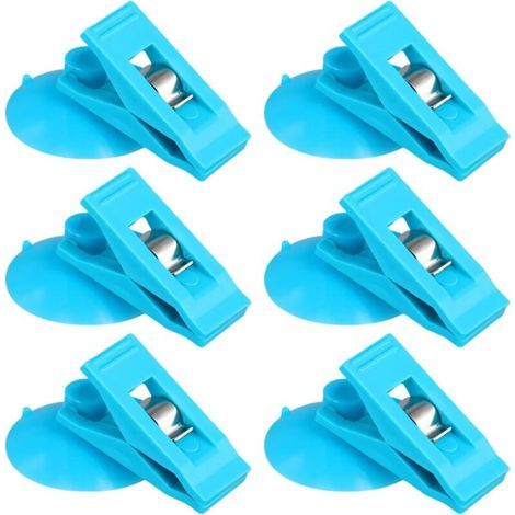 BUNTHAUS 6pcs Pince à Ventouse, Ventouse avec Pince Ronds Clips de Rideau de Douche pour Empêcher Les Éclaboussures d'eau Coupe-Vent pour Réfrigérateur Salle De Douche Camping-Car (Bleu)