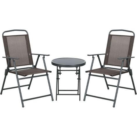 Three-Piece Garden Seat Set, with Glass-Top Table，Casual dining set, perfect for gardens, patios, and poolside areas
 - Brown