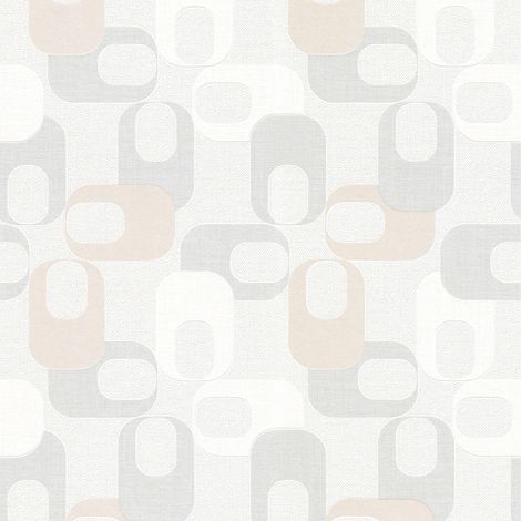 BRICOFLOR Papier Peint rétro chic Tapisserie intissée grise, beige et blanche Papier Peint rétro pour couloir, cuisine salon & plus (1/5)