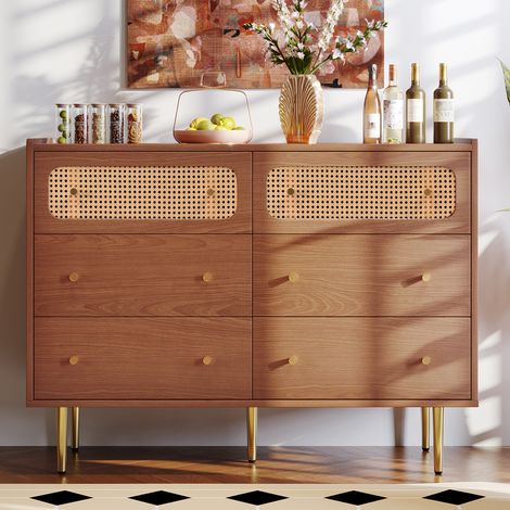 FLORAGRACE Commode 6 tiroirs bois foncé et métal 120 x 40 x 90 cm (1/5)