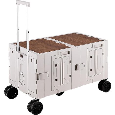 Poussette de Jardin Pliable, Poussette multifonctionnelle avec Couverture de Table, capacité 150L, 70KGS, Chariot de Camping Portable sur Roues, Coffre de Poussette de Voyage à l'extérieur (Blanc) (1/5)