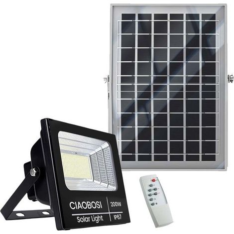 Projecteur solaire LED - AVIZAR - 200W - Panneau solaire séparé - Batterie lithium - Télécommande