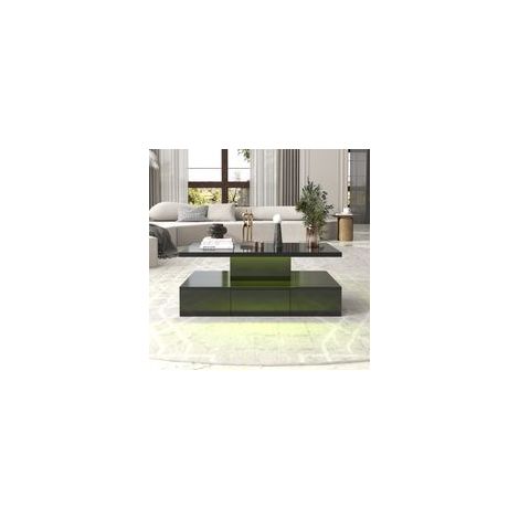 Table basse carrée noire brillante Table de rangement avec tiroirs Dimensions 100x50x39 cm Aggloméré durable avec lumière LED (1/5)