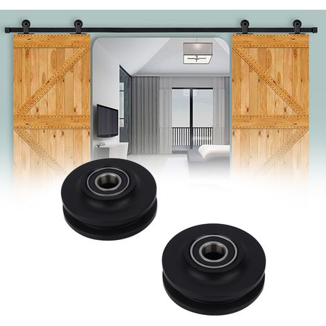 Lot de 2 roulettes pour porte coulissante de grange, rail robuste en plastique et métal pour portail coulissant (1/5)