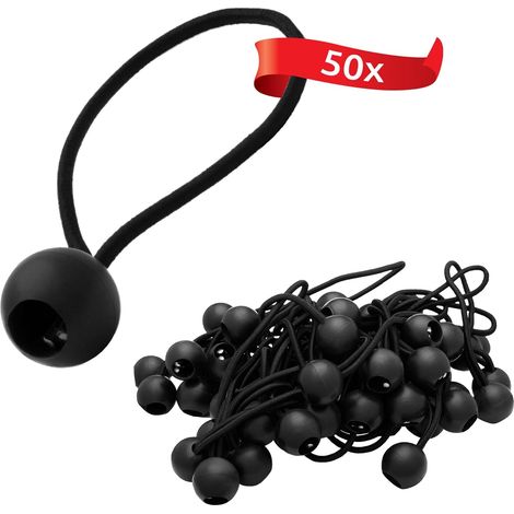 50 Tendeurs élastiques avec Boule en Plastique, élastiques de Tente pour Les bâches, pavillon de Jardin, tentes, Tension élevée Noir (1/4)