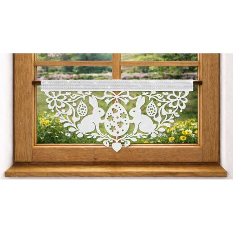Küchengardine N15 Envy, weiß, 60 x 30 cm, ideal für Ostern und Frühling.