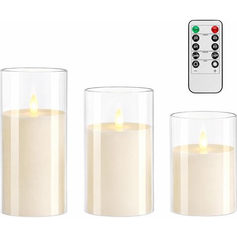 Bougies LED avec Cylindre en Acrylique 3 Pièces Télécommande et Timer (1/5)