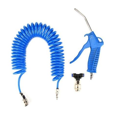 Soufflette air comprimé avec tuyau spiralé 5m – Buse en acier 95mm pour nettoyage camions et fourgonnettes – Connecteur en T (1/5)