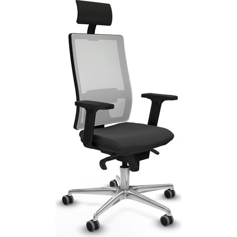 Horna sincro malla blanca similpiel gris oscuro brazos 2D base aluminio cabecero fijo ruedas 65mm engomadas (1/5)
