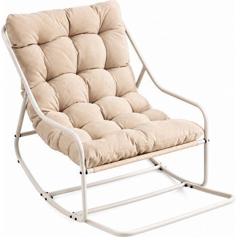 Fauteuil à bascule d'extérieur, coussin épais, structure beige, assise moelleuse, pour salon, chambre ou lecture (1/5)