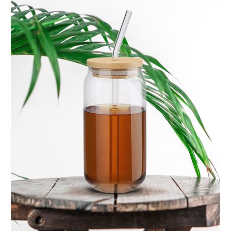 4 pièces Verre en Forme de Canette 395ml avec Couvercle et Paille pour Boisson Soda Lait