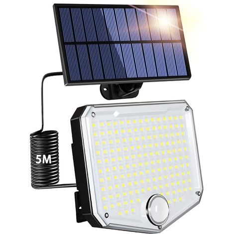 Lampe Solaire Exterieur Detecteur de Mouvement avec Télécommande, 153 LED/3 Modes Lumière Solaire Extérieure IP65 Étanche, Eclairage Exerieur Solaire Spot LED pour Jardin Garage Cour, Blanc Froid (1/5)