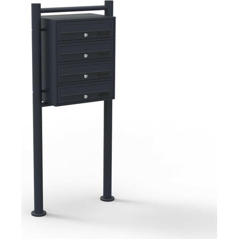 Blocco 4 cassette postali su gambe 4 ingressi acciaio zincato 46,8 x 38,5 x 27 cm nero 160000036