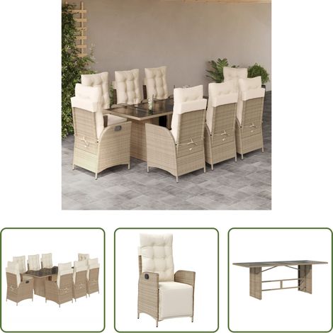 Gartenstuhl - 9-tlg. Garten-Essgruppe mit Kissen Beige Poly Rattan (1/5)