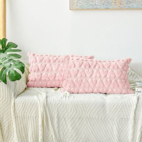 Set aus 2 Kissenbezügen in Herzform aus weichem Jacquard-Kunstfell – 30 x 50 cm – Für Sofa oder Schlafzimmer