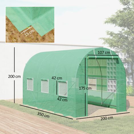 Serre tunnel de 3,5 m x 2 m x 2 m en polyéthylène et métal, avec 6 fenêtres et stores enrouleurs, verte (1/5)