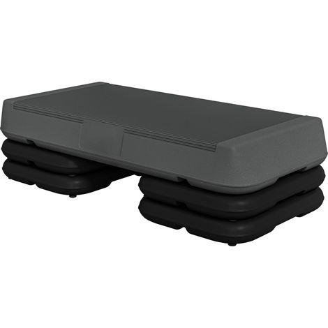 Stepper fitness aérobic hauteur réglable 3 niveaux 10/15/20 cm, surface anti-dérapante, plastique gris (1/5)