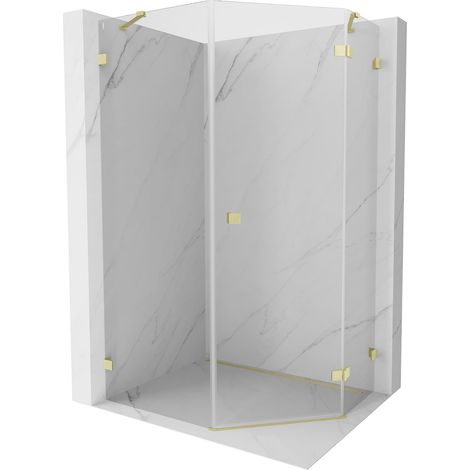 Mexen Lunar cabina doccia pentagonale battente destra 90 x 100 cm, trasparente, oro spazzolato - 831-090P-100L-55-00-P (1/5)