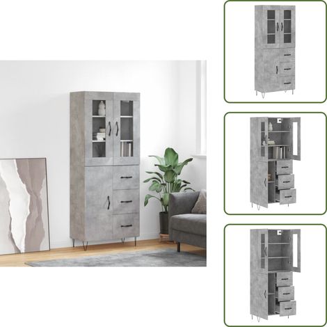 Stauraum - vidaXL Highboard Betongrau 69,5x34x180 cm Holzwerkstoff - Wandhalterung (1/5)
