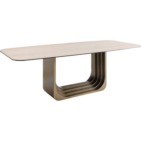 Table à manger beige au pied sculptural - beige et bronze (1/4)
