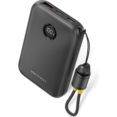 Batterie externe Vention 10 000 mAh, 2 ports USB-C, 1 port USB-A avec écran, puissance 22,5 W, noire (1/3)