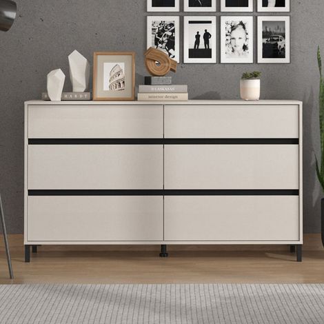 Cassettiera Mapello, 6 Cassetti, Apertura Scorrevole, Chiusura Scorrevole, 157x40x90h cm Beige (1/5)
