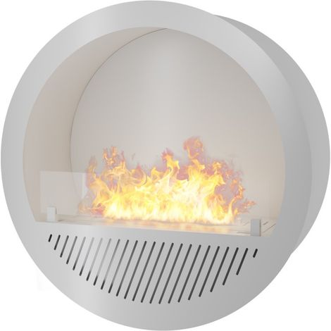 Cheminée bioéthanol encastrable Incyclle Inside - Cheminée bioéthanol murale ronde design d.70 cm Blanc