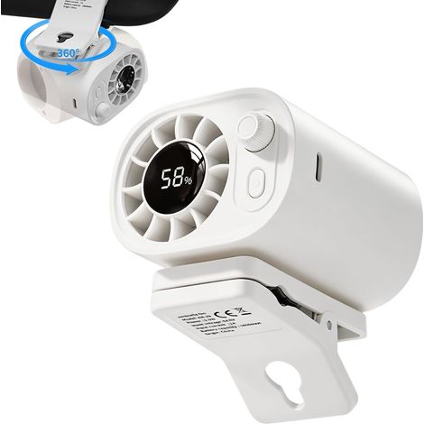 Ventilateur voiture clip 360° LED 100 vitesses rechargeable 1800mAh, ventilateur portable voiture été,Blanc (1/5)