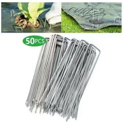 Lot de 50 piquets de fixation en acier galvanisé pour bâche anti-mauvaises herbes - 200x40mm - Ø2,5mm- (1/5)
