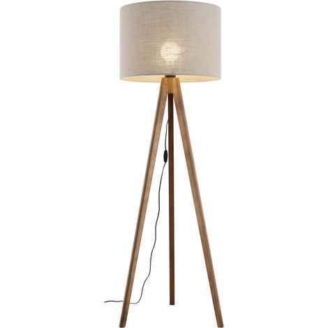 Lampadaire métal tissu 145 cm Trépied écrou marron beige E27 Scandinave