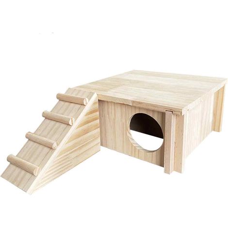 1 maison en bois pour hamster, avec échelle, multifonctionnelle, pour rongeurs et petits animaux (1/5)