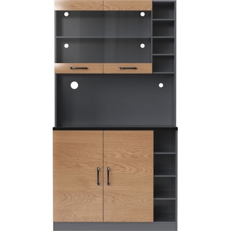 GagaBuffet de cuisine 100 x 47 x 187 cm, LED, gris et naturel (1/5)