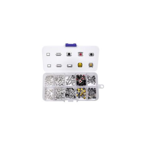 250 Pièces 10Value Boutons poussoirs tactiles Micro Momentary Tact Assortiment Kit, d'assortiment de Bouton Tactile, pour Clé de Télécommande de Voiture, avec Boîte en Plastique (1/5)