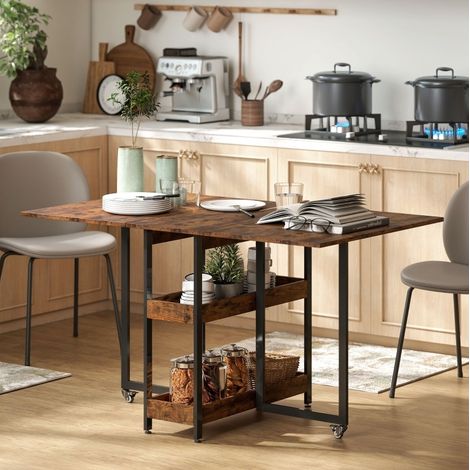 Table à manger pliable 133,4x80x75 cm marron en bois avec rangement (1/5)