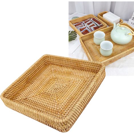 Plateau de table en rotin tressé à la main, panier de rangement pour collations, plateau de service multifonctionnel M