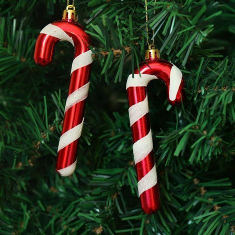 12pcs Cannes de Noël Scintillant Décorations de Sapin de Noël à Attacher Ornements Canne en Bonbons Suspendu 13cm (1/4)