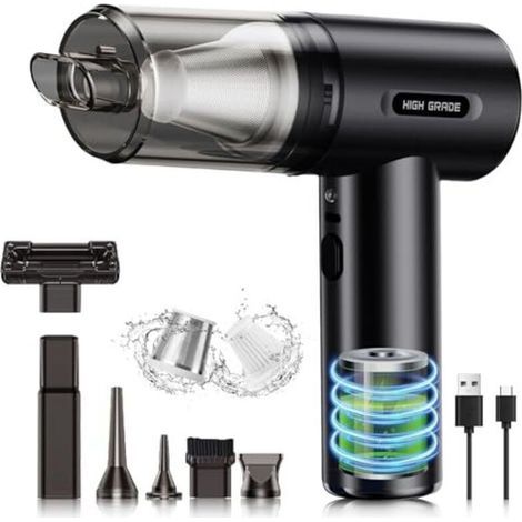 Powerful car vacuum cleaner, 2000 Pa cordless handheld vacuum, 4-in-1 handheld vacuum, dual filtration, lightweight and rechargeable, mini vacuum cleaner and blower with HEPA filter for PC, car (1/5)