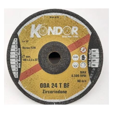 DISCO ABRASIVO KONDOR PER FERRO D.180X2,5X22 mm ZIRCONIO