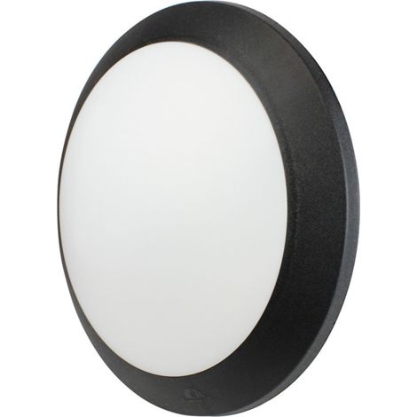 Plafonnier Rond LED Extérieur Intérieur IP66 x2 Culot E27 Couleur Noir Verre Opale (1/5)