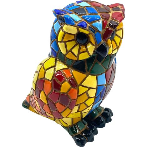 Statuetta di gufo in mosaico L - Resina colorata, decorazione originale per la casa
