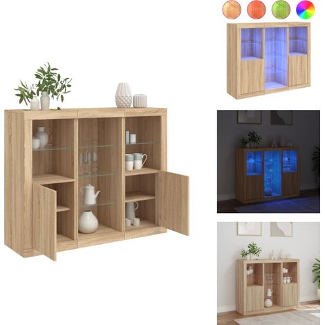 Buffets avec lumières LED 3 pcs chêne sonoma bois d'ingénierie - Buffet Moderne - Meuble De Rangement - Luminaire Led - Décoration Intérieure - Bibliothèque Murale (1/5)